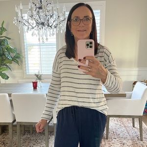 Fleece striped long sleeve v-neck